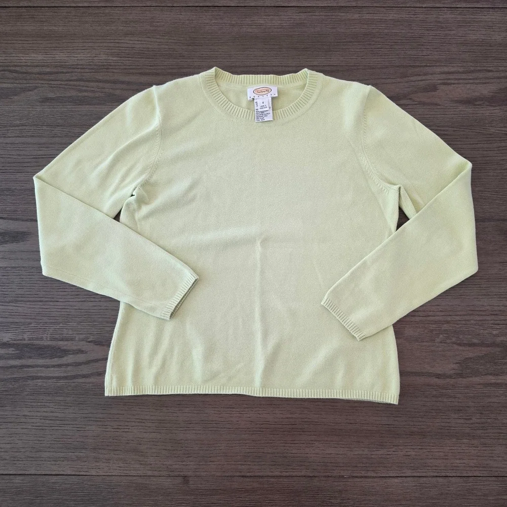 Talbots Petites Cotton Blend Crew Neck Sweater Lime Green Small P Classic Knit